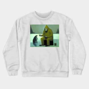 Eeri Yeti Ice Fishing with his Bigfoot Dog Crewneck Sweatshirt